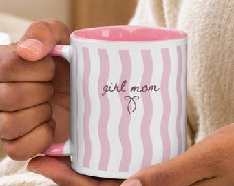 Tazza da caffè a righe rosa per la mamma, regalo per la mamma o per il baby shower.