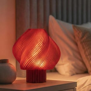 Red Sculptural Table Lamp – LED Bedside Light for Living Room & Office Decor