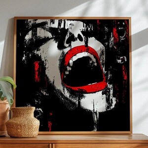Digital Abstract Expression Art Bold Face Red Black Wall Decor