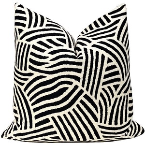 Black & Ivory Abstract Art Pillow Cover | Geometric Stripes | Textured | Home Decor | Modern | Designer Pillow