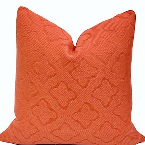 Coral Geometric Jacquard Pillow Cover: Indoor/Outdoor Throw Cushion