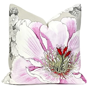 Amanda Grey Pink Large Hibiscus Flower Pillow Cover | Vallila Interiors | Designer Pillow | Home Decor | Toss Pillow