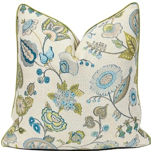 Teal Blue Jacobean Floral Pillow Cover: Richloom Designer Throw Pillow