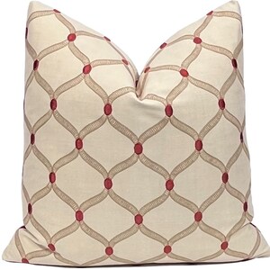 Red Gold Ogee Embroidered Pillow Cover: Geometric Cushion