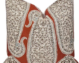 Henna Paisley Linen Pillow Cover: Kravet Maymont Teardrop Design