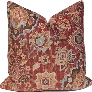 Rusty Red Medallion Floral Pillow Cover | Monaghan Spice | Ethnic/Global | Designer Throw Pillow