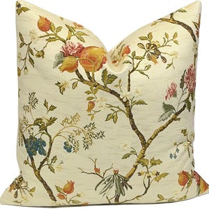 Scalamandre Melograno Floral Pillow Cover: Lampas Woven Designer Pillow