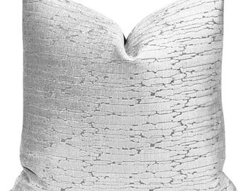 Silver Abstract Cut Velvet Pillow Cover | Designer Fabric - Kendal Wilkinson Vendome Velvet | Texture Throw Pillows