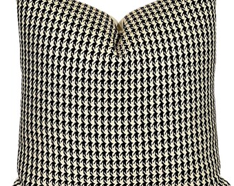 Houndstooth Pillow Cover: Black & Cream Check Throw Pillow (20x20)