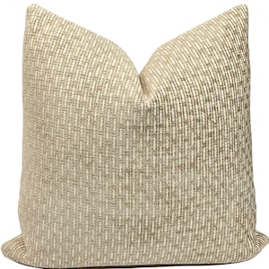 Beige Taupe Stripe Woven Pillow Cover: Neutral Sofa Throw Pillow