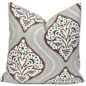 Kavali Ikat Ogee Medallion Floral Pillow Cover | Yellow, Bronze, Blue Pillow |  Home Decor Pillows |