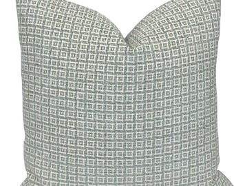 Aqua/Teal Geometric  Chenille  Woven Pillow Cover | Contemporary/Modern | Woven Texture Throw Pillow