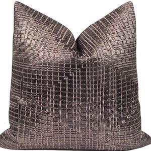 Embroidered Geometric Pillow Cover: Stroheim Lucia Thistle Fabric