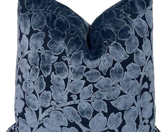 Navy Blue Botanical Cut Velvet Pillow Cover | Stroheim Medlar Arbor Blue Topaz | High End Pillow | Designer Throw Pillow