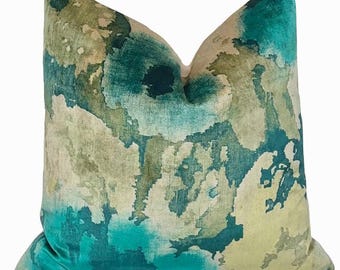 Teal Watercolor Floral Velvet Pillow Cover | Designer Pillow | Home Decor Throw Pillow