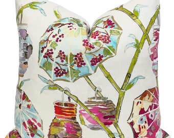 Kravet Umbrellas Linen Pillow Cover: Asian Ethnic Design | Throw Pillow