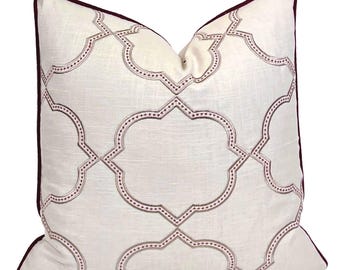 Red Gold Embroidered Geometric Ogee Pillow Cover - French General Orsay/Sienna | Designer Pillow | Home Decor / Throw Pillow