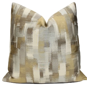 Abstract Brush Strokes Pillow Cover: Heliodor Grey Gold, Modern Throw Pillow