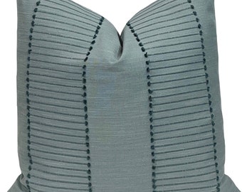 Pintuck Stripe Pillow Cover: Orion Blue Green Throw Pillow