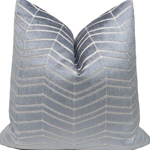 Blue Chevron Cut Velvet Pillow Cover: Jaclyn Smith Designer Fabric
