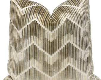 Kravet Couture Velvet Pillow Cover: Brown Flamestitch Designer Pillow