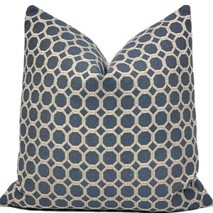 Poszewka na poduszkę Lolilo Denim Blue Geometryczna krata | Tkana | Współczesna/nowoczesna | Dekoracyjna poduszka dekoracyjna