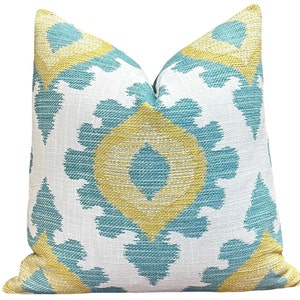 Turquoise Yellow Geometric Botanical Pillow Cover Azera Tropic | Floral Medallion | Decorative Pillow | Home Decor Throw Pillow