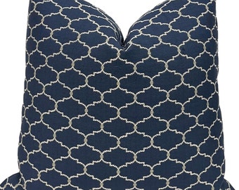 Blue Moroccan Quatrefoil Trellis Pillow Cover - Robert Allen Fabric