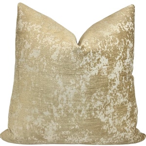 Textured Burnout Velvet Pillow Cover: Herringbone Gold Designer Fabric