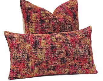 Fuchsia/Blue Multicolor Abstract Textured Chenille Pillow Cover | Trend Hues Fiesta | Home Decor Designer Throw Pillow
