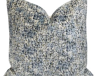 Blue Gold Contemporary Abstract Textured Velvet Pillow Cover | Designer Pillow | Home Decor | Throw Pillows