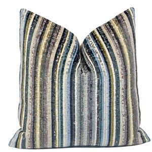 Blue Beige Stripe Velvet Pillow Cover: Kravet Designer Pillow