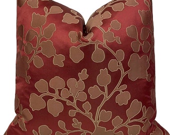 Red and Tan Botanical Floral Pillow Cover | Home Decor Designer Outlined Floral Pillow