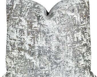 Funda de almohada abstracta gris plateada: decoración pictórica para el hogar