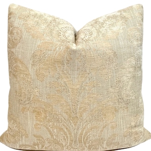 Pierre Frey Kent Chenille Damask Pillow Cover: Natural Floral Designer Throw Pillow