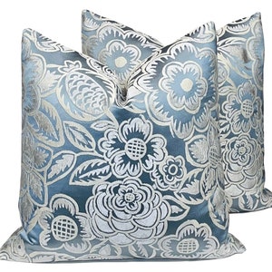 Floral Pillow Cover Pair: Blue Myrtle Spa Designer Throw Pillows