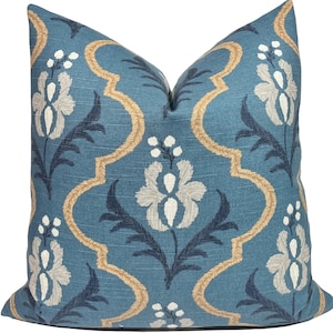 Modern Bohemian Saskia Graphite/Peacock Floral Medallion Pillow Cover | Aqua/Teal/ Silver | Dwell Studio | Decorative Pillow