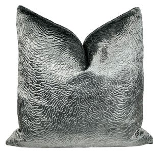 Silver Blue Velvet Pillow Cover: Faux Animal Skin Designer Throw