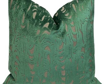 Emerald Green Abstract Cut Velvet Pillow Cover | Home Decor - Designer Throw Pillow