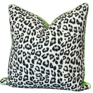 Black and White Leopard Print Pillow Cover: Green Linen Piping