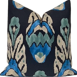 Funda de almohada étnica moderna Vervain Aqua Teal / Almohada Ikat / Almohada de diseño / Almohada decorativa / Almohada decorativa