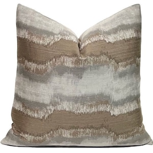S.Harris Scene Stealer Modern Ikat Stripes Pillow Cover | Designer Pillow | Brown, Grey | High End Decorative Pillow Cover