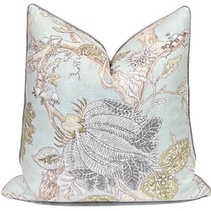 Jacobean Floral Pillow Cover: Blue Botanical Designer Pillow