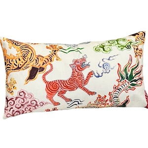 Tiger & Dragon Chinoiserie Lumbar Pillow Cover