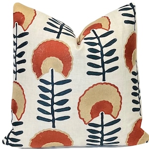 Floral Embroidered Throw Pillow Cover: Fabricut Hopps Red, Blue, Beige