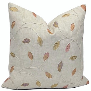 Embroidered Leaves Throw Pillow Cover: Boho Home Accent