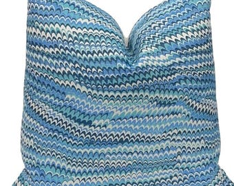 Turquoise Blue Abstract Waves Pillow Cover | Contemporary/Modern | Designer Throw Pillow - Perfect Wave/Calypso