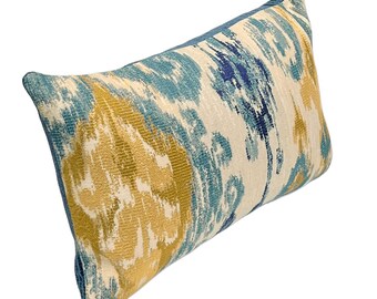 Teal Bayou and Amber  Southwest Ikat Woven Pillow Cover | Home Decor Designer Accent Pillow  12x22