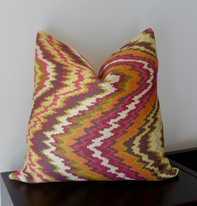 Bandini Plum Ikat Chevron Purple Orange Green Pillow 20x20 Etsy