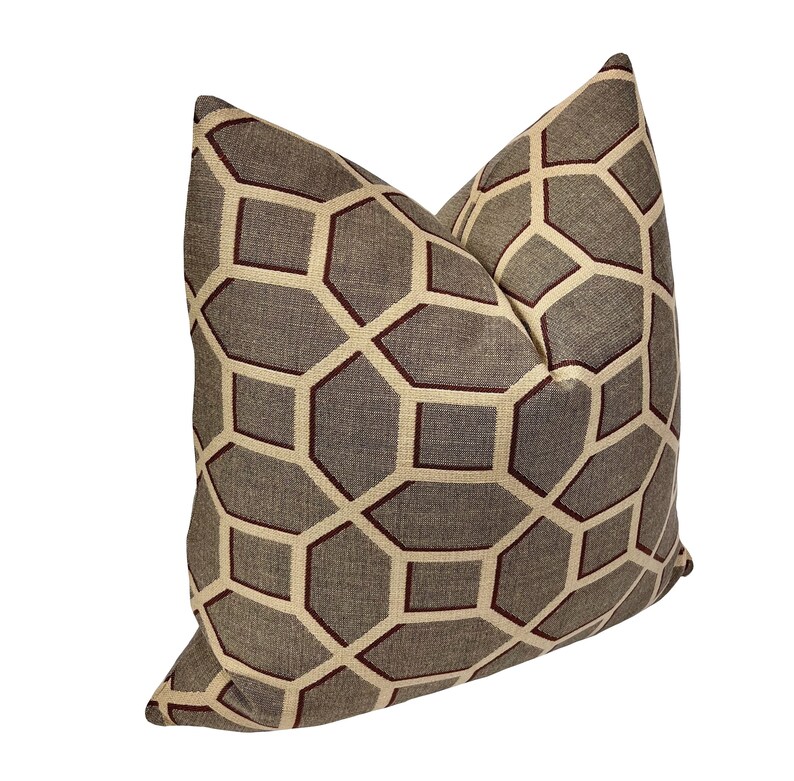 Kravet Design Brown Tan Geometric Trellis Jacquard Pillow Cover